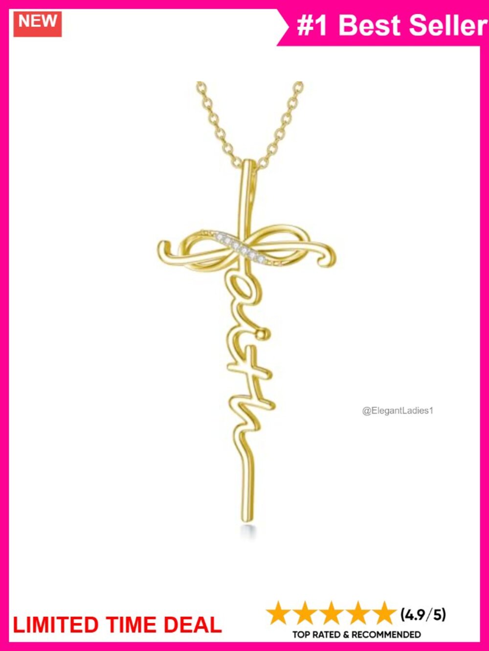 Sterling Silver Diamond Faith Cross Necklace Lab Grown Infinity Pendant